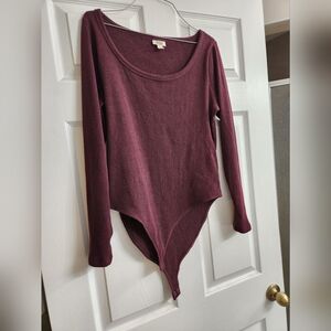 Wine Ribbed Bodysuit